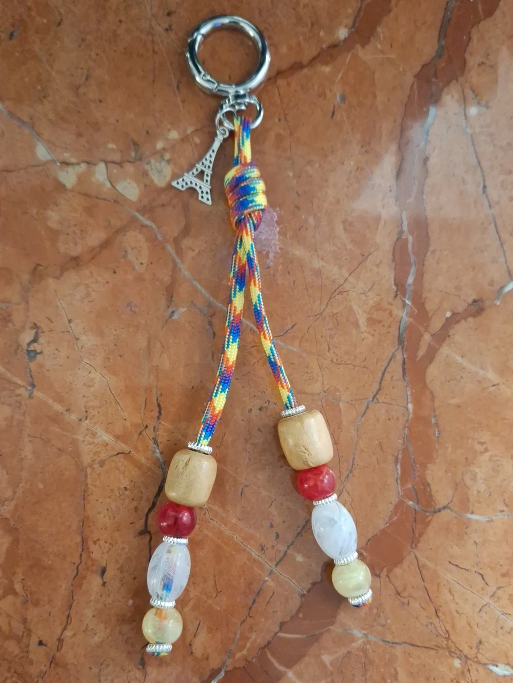 Colorful Beaded Tassel Keychain Bag Charm with Eiffel Charm